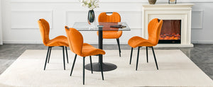 English Elm Table Set Square Tempered Glass Top with Four Upholstered Chairs Modern Dining Room W1151S04958
