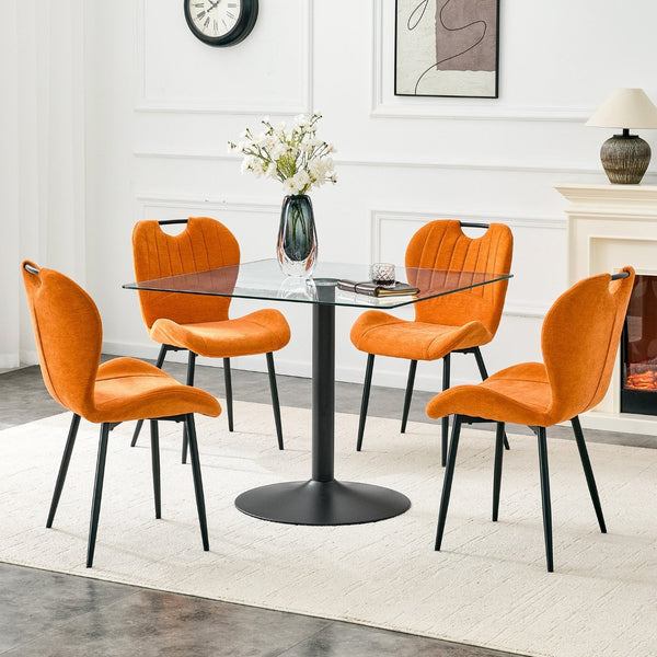 English Elm Table Set Square Tempered Glass Top with Four Upholstered Chairs Modern Dining Room W1151S04958