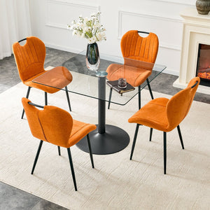 English Elm Table Set Square Tempered Glass Top with Four Upholstered Chairs Modern Dining Room W1151S04958