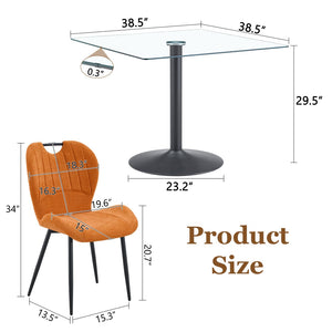 English Elm Table Set Square Tempered Glass Top with Four Upholstered Chairs Modern Dining Room W1151S04958