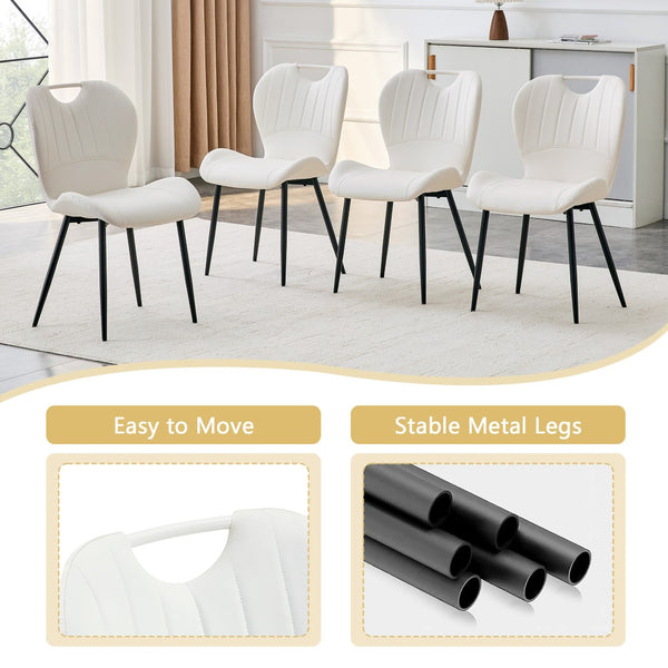 English Elm Table and Chair Set Square Tempered Glass Top Pedestal Base with 4 Pu Dining Seats White Chairs W1151S04959