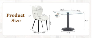 English Elm Table and Chair Set Square Tempered Glass Top Pedestal Base with 4 Pu Dining Seats White Chairs W1151S04959