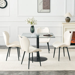English Elm Table and Chair Set Square Tempered Glass Top Pedestal Base with 4 Pu Dining Seats White Chairs W1151S04959