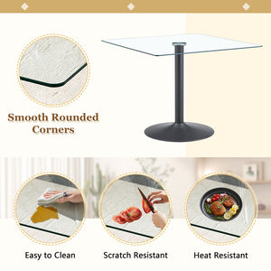 English Elm Table and Chair Set Square Tempered Glass Top Black Metal Pedestal Base 5 Piece Light Gray W1151S04960
