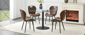English Elm Table and Chair Set Square Tempered Glass Top Black Metal Pedestal Base 5 Piece Brown W1151S04961