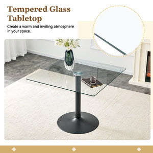 English Elm Table and Chair Set Square Tempered Glass Top Black Metal Pedestal Base 5 Piece Brown W1151S04961