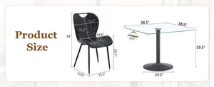 English Elm Table and Chair Set Square Tempered Glass Top Pedestal Base with 4 Pu Dining Seats Black Chairs W1151S04962