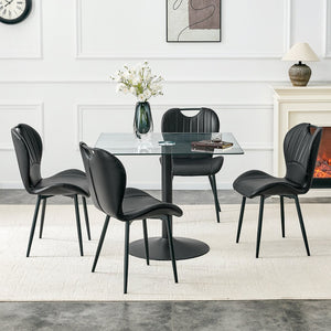 English Elm Table and Chair Set Square Tempered Glass Top Pedestal Base with 4 Pu Dining Seats Black Chairs W1151S04962