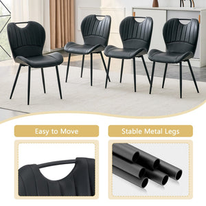 English Elm Table and Chair Set Square Tempered Glass Top Pedestal Base with 4 Pu Dining Seats Black Chairs W1151S04962