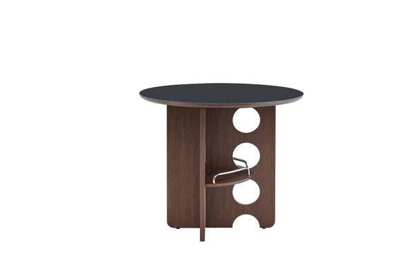 English Elm Medieval-style Sintered Stone Round Dining Table with Storage Shelf for Compact Spaces Black Walnut W1151S04964