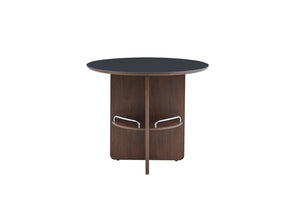 English Elm Medieval-style Sintered Stone Round Dining Table with Storage Shelf for Compact Spaces Black Walnut W1151S04964
