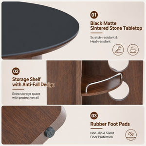 English Elm Medieval-style Sintered Stone Round Dining Table with Storage Shelf for Compact Spaces Black Walnut W1151S04964