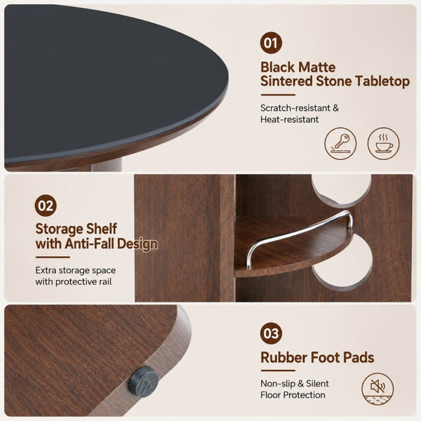 English Elm Medieval-style Sintered Stone Round Dining Table with Storage Shelf for Compact Spaces Black Walnut W1151S04964