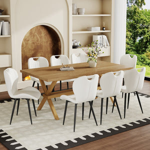 English Elm Table and Chair Set 9 Piece Industrial Dining with Mdf Top X Frame Metal Base Wood Grain White W1151S04965