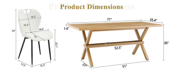 English Elm Table and Chair Set 9 Piece Industrial Dining with Mdf Top X Frame Metal Base Wood Grain White W1151S04965