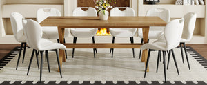 English Elm Table and Chair Set 9 Piece Industrial Dining with Mdf Top X Frame Metal Base Wood Grain White W1151S04965