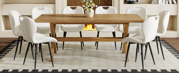English Elm Table and Chair Set 9 Piece Industrial Dining with Mdf Top X Frame Metal Base Wood Grain White W1151S04965