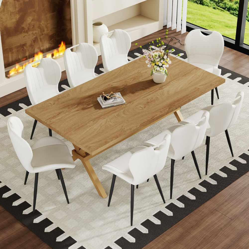 English Elm Table and Chair Set 9 Piece Industrial Dining with Mdf Top X Frame Metal Base Wood Grain White W1151S04965