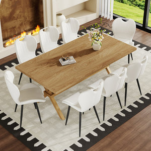 English Elm Table and Chair Set 9 Piece Industrial Dining with Mdf Top X Frame Metal Base Wood Grain White W1151S04965