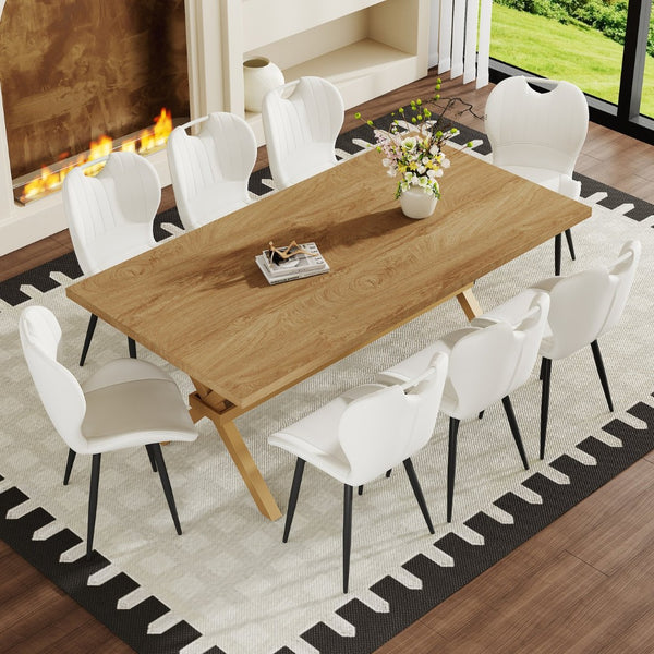 English Elm Table and Chair Set 9 Piece Industrial Dining with Mdf Top X Frame Metal Base Wood Grain White W1151S04965