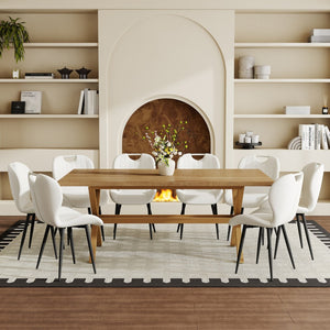 English Elm Table and Chair Set 9 Piece Industrial Dining with Mdf Top X Frame Metal Base Wood Grain White W1151S04965