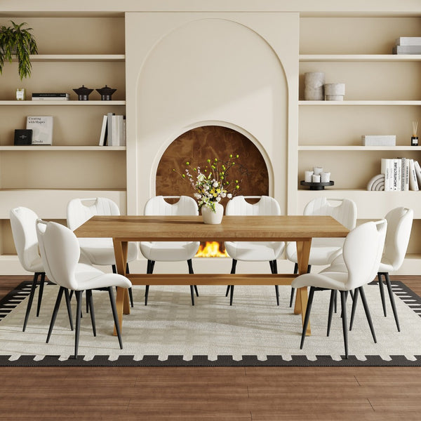 English Elm Table and Chair Set 9 Piece Industrial Dining with Mdf Top X Frame Metal Base Wood Grain White W1151S04965