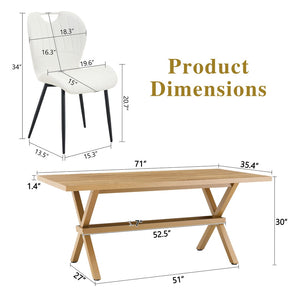 English Elm Table and Chair Set 9 Piece Industrial Dining with Mdf Top X Frame Metal Base Wood Grain White W1151S04965