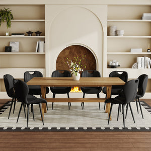 English Elm Table and Chair Set 9 Piece Industrial Dining with Mdf Top X Frame Metal Base Wood Grain Black W1151S04966