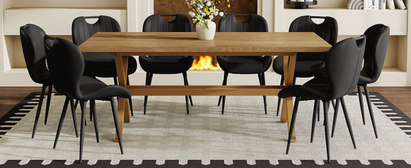 English Elm Table and Chair Set 9 Piece Industrial Dining with Mdf Top X Frame Metal Base Wood Grain Black W1151S04966