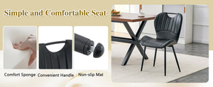 English Elm Table and Chair Set 9 Piece Industrial Dining with Mdf Top X Frame Metal Base Wood Grain Black W1151S04966