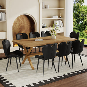 English Elm Table and Chair Set 9 Piece Industrial Dining with Mdf Top X Frame Metal Base Wood Grain Black W1151S04966