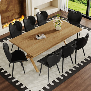 English Elm Table and Chair Set 9 Piece Industrial Dining with Mdf Top X Frame Metal Base Wood Grain Black W1151S04966