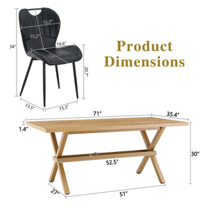 English Elm Table and Chair Set 9 Piece Industrial Dining with Mdf Top X Frame Metal Base Wood Grain Black W1151S04966