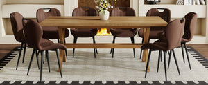 English Elm Table and Chair Set 9 Piece Industrial Dining with X Base and Brown Pu Leather Seating Wood W1151S04967