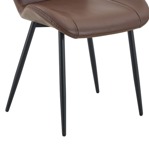 English Elm Table and Chair Set 9 Piece Industrial Dining with X Base and Brown Pu Leather Seating Wood W1151S04967
