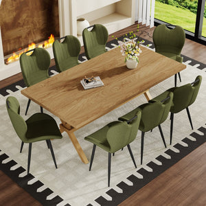 English Elm Table and Chair Set 9 Piece Walnut Mdf Top X Frame Seats Eight Dining Room Olive Green / Black / Wood W1151S04968