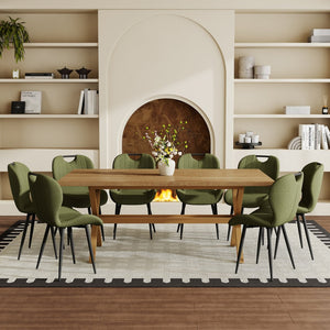English Elm Table and Chair Set 9 Piece Walnut Mdf Top X Frame Seats Eight Dining Room Olive Green / Black / Wood W1151S04968