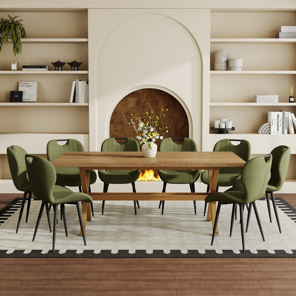 English Elm Table and Chair Set 9 Piece Walnut Mdf Top X Frame Seats Eight Dining Room Olive Green / Black / Wood W1151S04968