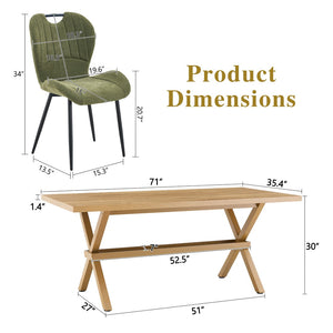 English Elm Table and Chair Set 9 Piece Walnut Mdf Top X Frame Seats Eight Dining Room Olive Green / Black / Wood W1151S04968