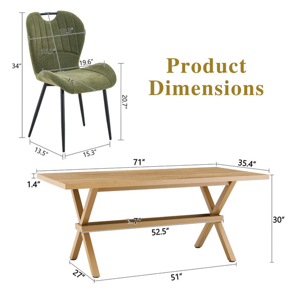 English Elm Table and Chair Set 9 Piece Walnut Mdf Top X Frame Seats Eight Dining Room Olive Green / Black / Wood W1151S04968