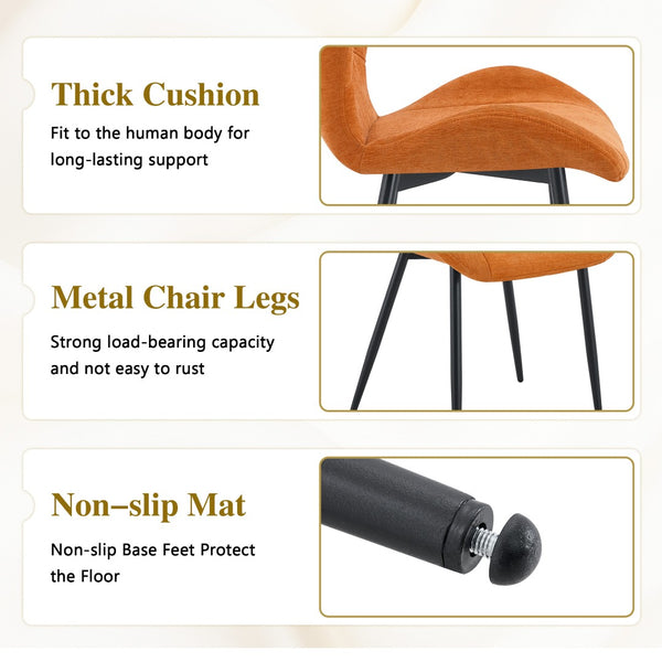 English Elm Table and Chair Set 8 Seat Industrial Walnut Mdf X Frame with Fabric Dining Chairs Black, Orange, Wood W1151S04969