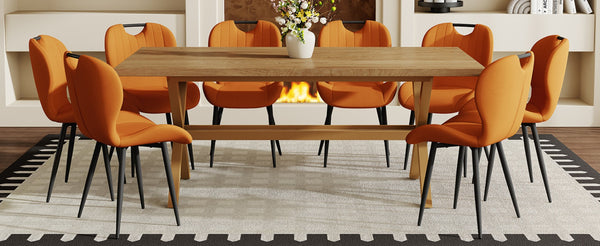 English Elm Table and Chair Set 8 Seat Industrial Walnut Mdf X Frame with Fabric Dining Chairs Black, Orange, Wood W1151S04969