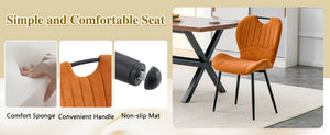 English Elm Table and Chair Set 8 Seat Industrial Walnut Mdf X Frame with Fabric Dining Chairs Black, Orange, Wood W1151S04969