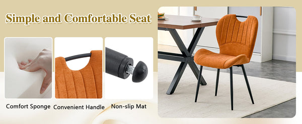 English Elm Table and Chair Set 8 Seat Industrial Walnut Mdf X Frame with Fabric Dining Chairs Black, Orange, Wood W1151S04969