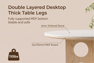 English Elm Medieval-style Sintered Stone Round Dining Table with Storage Shelf for Compact Spaces White Wood Grain W1151S04970