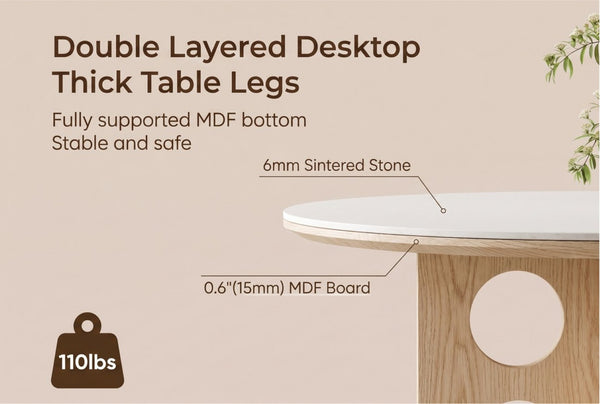 English Elm Medieval-style Sintered Stone Round Dining Table with Storage Shelf for Compact Spaces White Wood Grain W1151S04970