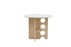 English Elm Medieval-style Sintered Stone Round Dining Table with Storage Shelf for Compact Spaces White Wood Grain W1151S04970