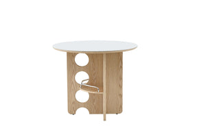 English Elm Medieval-style Sintered Stone Round Dining Table with Storage Shelf for Compact Spaces White Wood Grain W1151S04970
