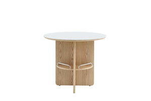 English Elm Medieval-style Sintered Stone Round Dining Table with Storage Shelf for Compact Spaces White Wood Grain W1151S04970