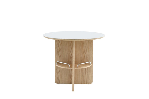 English Elm Medieval-style Sintered Stone Round Dining Table with Storage Shelf for Compact Spaces White Wood Grain W1151S04970